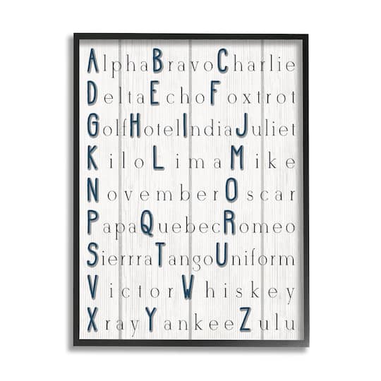 Stupell Industries Alpha Bravo Charlie Kids Alphabet Word Design Framed Wall Art